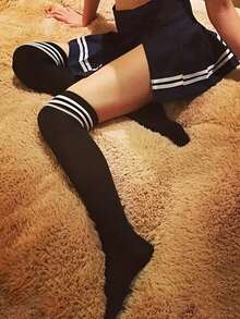 1双纯色条纹性感过膝长袜，加厚款，女士性感内衣，适合夜店、夜生活、约会、演出、蜜月等场合 - 性感丝袜和连裤袜内衣 - 彩色 - 查看 2