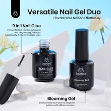 Beetles Top Coat Base Gel & Nail Glue Set-3Pcs No Wipe Top Coat Gel Nail Polish & Base Coat With 9 In 1 Nail Glue Shine Effect Long Lasting Soak Off Uv Light Lamp Diy Nail Gifts For Women & Girls - 2PCS 15ML Nail Glue and Blooming Gel - 查看 6
