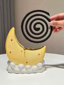 1pc Ceramic Crescent Moon Mosquito Coil Holder, Cute Creative Indoor Home Decor, Easy To Clean Tabletop Ornament - Multicolor - View 5