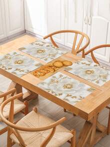 4pcs Elegant Floral Design Placemats, Polyester Rectangle Washable Table Mats, Suitable For Kitchen And Dining Room - Multicolor - View 2