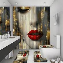 1/4 件套超现实主义抽象浴帘套装,以引人注目的城市艺术设计为特色——都市景观中倒映着一位女性的脸庞、红唇和黑色睫毛,包含 12 个挂钩,采用可水洗涤纶面料,适合现代浴室。 - A - 查看 10