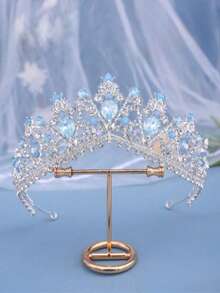 1件银色巴洛克风格新娘奢华皇冠，婚礼舞会派对水钻头饰 - 淺藍色 - 查看 1