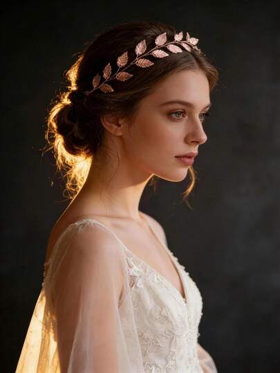 Elegant Rose Gold Tone Metal Leaf Bridal Hair Vine Handmade Filigree Leaf Hair Piece Wedding Hair Accessory For Brides Bridesmaids Prom Evening Party,Summer,Beach