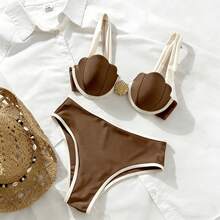 Damen Mode hochwertige glänzende Materialien Muschelförmige Tasche, Muschelförmiges Accessoire mit abnehmbarem Riemen, Schlankheits-Bikini-Set mit 2 Teilen für Strandurlaub Sommer - Verschiedenfarbig - Übersicht 5