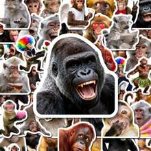 50PCS Funny Gorilla & Monkey Stickers For Adults, Primate Decals For Water Bottles, Laptops, Phone Cases, Skateboards, Journals, Cool Ape Themed Decor For DIY Crafts, Party Favors, Gift For Animal Lovers, Waterproof Vinyl Sticker Pack For Personalizing Daily Items - Multicolor - View 1