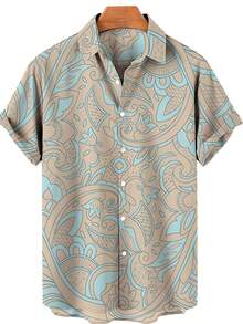 Golden Floral Compass Pattern Radiates Symmetry Symbolizing Direction Wisdom And Elegance For Confident Style 3D Printed Mens Short Sleeve Button Down Shirt - A508D-aT22882 - View 1