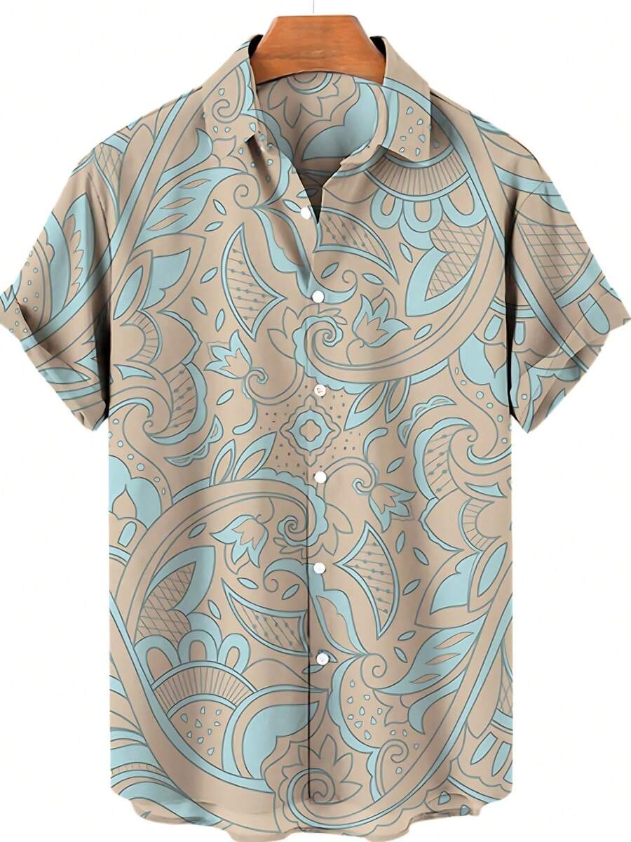 Golden Floral Compass Pattern Radiates Symmetry Symbolizing Direction Wisdom And Elegance For Confident Style 3D Printed Mens Short Sleeve Button Down Shirt - A508D-aT22882 - View 1