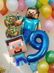 Minecraft Globos de aluminio con forma de personajes de dibujos animados con píxeles, adecuados para fiestas, eventos de fiestas con temática de dibujos animados, decoraciones de fiesta de cumpleaños, suministros para fiesta de revelación de género, decoraciones de fiesta de juegos, fiestas de cumpleaños y actividades de celebración con temas. - 2 piezas (color aleatorio) - Ver 4