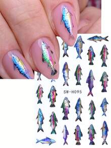 2 buah Stiker Kuku Pola Ikan Laser 3D, Desain Hewan Laut Musim Panas Kerang Gradien DIY Holografik Gradien Fashion Y2K Stiker Kutek Gel Perekat Diri, Dekorasi Salon Seni Kuku - MultiWarna - View 5