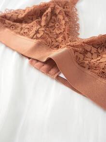 蕾丝文胸，性感深V无钢圈浪漫女士内衣，三角杯法式奢华女士内衣 - 亮橙色 - 查看 7