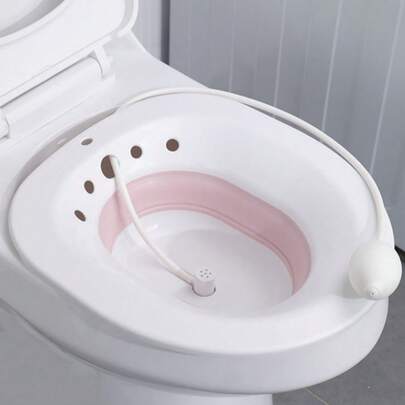 1 pieza Bañera de asiento plegable para cuidados posparto, baño de asiento para hemorroides, baño de asiento para el inodoro, cuidados posparto, cuidados para personas mayores, set de baño de asiento para mujeres con manguera de enjuague, orificio de drenaje, anillo de asiento ensanchado