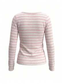 Refreshing Striped Loose Fit Sun Protection T-Shirt For Women - Baby Pink - View 10