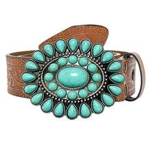 Western Cowboy Vintage Carved Belt - Bohemian Unisex Denim Belt - 駝色 - 查看 2