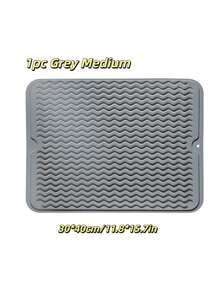 1 Tấm lót/thảm phơi bát đĩa, màu xám/đen, làm bằng silicon, thảm thoát nước bát đĩa có gờ thoát nước lượn sóng, chịu nhiệt, thảm thoát nước nhà bếp, thiết kế chống trượt, dễ vệ sinh. - Nhiều màu - Xem 10