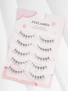 5 Cặp mi giả thân trong suốt hiệu ứng tự nhiên, nối mi, cong mềm mại, kiểu hoạt hình, trang điểm hàng ngày, mi giả dạng dải giúp mắt to hơn. - màu đen - Xem 5