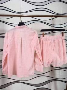Linen Shirt And Shorts Set (2 Pieces) - Pink With Pockets - View 7