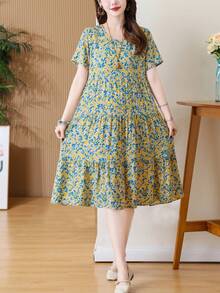 FANMUER Đầm hè dáng lửng in họa tiết phong cách Bohemian mới về dành cho nữ. - Màu Mù tạt vàng - Xem 3