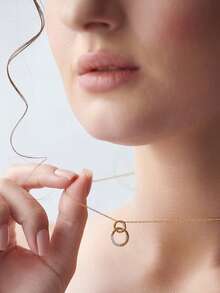 女士奢华优雅S925纯银双环相连立方氧化锆吊坠项链 - Zircon Necklaces - 查看 4