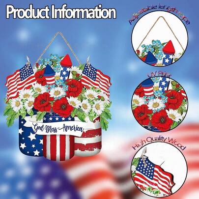 New USA Independence Day Decor Welcome Doorplate Entryway Hanging Wooden Craft