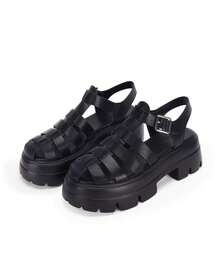 Coutgo Womens Platform Chunky Heels Sandals Gladiator Ankle Strap Heels Lug Sole Summer Fisherman Y2K Shoes - 黑色 - 查看 1