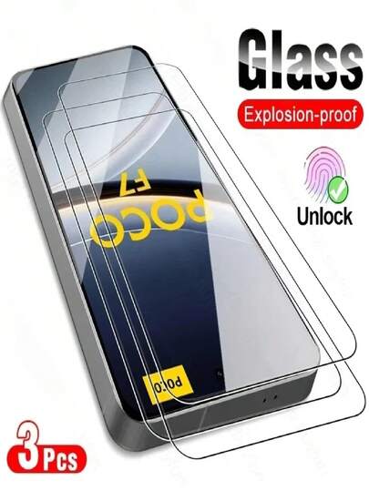 3 paquetes de protectores de pantalla de vidrio templado HD compatibles con Poco M7, X7 Pro, F7 Ultra, F6, M6 Pro, X6 Neo, C65, X5, X4, M4 Pro 5G, F3 y X3 NFC, cobertura completa, vidrio templado 9H+, antihuellas, compatible con fundas