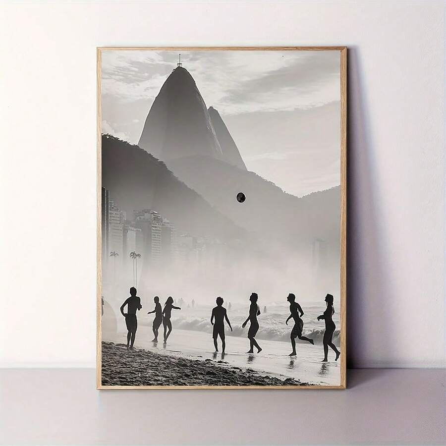 1 tấm ảnh đen trắng phong cảnh Rio de Janeiro & Bãi biển Copacabana, Brazil - Tranh Chúa Cứu Thế & Núi Sugarloaf, tranh phong cảnh Brazil không khung cho nhà, văn phòng, khách sạn, quán cà phê - Trang trí ven biển Bohemian, tranh trang trí phòng khách, tranh treo tường không khung cho nhà cửa.