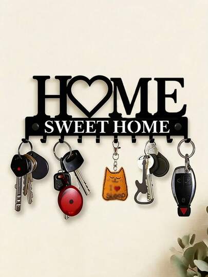 1pc HOME Key Holder Wall Mount Entryway Organizer Rack With Hooks, No Drilling Required, Home Decor For Living Room