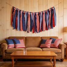 4th Of July Ribbon Banner Red White Blue Decorations, Patriotic Tinsel Garland For Mantel Wall Window And More - 五彩繽紛 - 查看 2