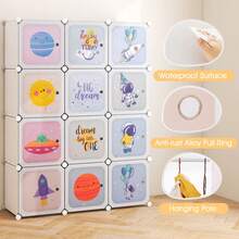COSTWAY Portable Children Wardrobe With 12 Cubes And 2 Clothes Hanging Section, White - White - View 6