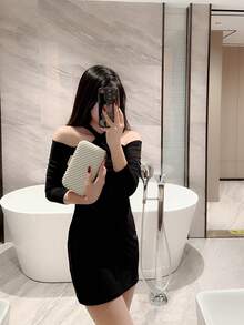 女士仿珍珠装饰盒形链条单肩包 - 米色 - 查看 8