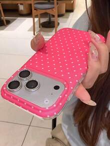 Niche Dusty Pink Base White Polka Dot 15/17 Phone Case, Full Edge Protection, Shockproof Cover, Personalized Design Compatible With Iphone 14 Pro Max/16 Pro Max/13, For Women - Hot Pink - View 4