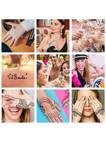 Bộ dụng cụ xăm henna nhiều màu sắc - Hình xăm henna nhiều màu chất lượng cao, 18 mẫu ngẫu nhiên có thể tái sử dụng | Thuốc nhuộm henna tự nhiên pha sẵn cho nghệ thuật xăm tạm thời | Không thấm nước & không lem, bền lâu | Bộ tự làm dành cho người mới bắt đầu, phù hợp cho các bữa tiệc, lễ hội, Halloween, đám cưới và đêm henna, phong cách phác thảo - Nhiều màu - Xem 7