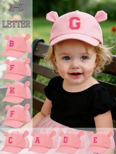 1pc Cute & Fun Letter Printed Baseball Cap, Round Ear Design, UV Protection, Breathable Adjustable, Suitable For Toddlers Aged 1-3 For Outdoor, Camping And Casual Wear, Suitable For Spring And Summer