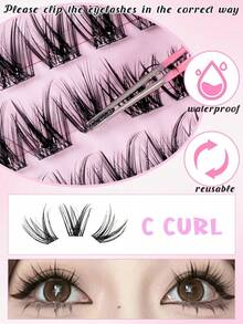 120片自粘假睫毛簇，混合长度蓬松套装，无需胶水，蓬松单根假睫毛，自粘式DIY睫毛嫁接，预涂胶睫毛簇，自然纤长C型卷翘睫毛簇，无需胶水或卸妆产品，假睫毛，睫毛簇，单根假睫毛，睫毛，假睫毛 - C - 查看 3