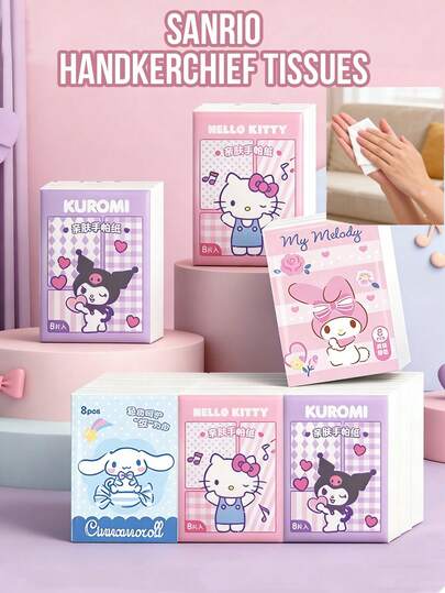 Bộ 9 khăn giấy Sanrio Kawaii, khăn giấy bỏ túi tiện dụng khi di chuyển, thân thiện với da và nhẹ nhàng, kích thước lớn, họa tiết Hello Kitty, My Melody, Kuromi, Cinnamoroll dễ thương, hoàn hảo cho người hâm mộ Sanrio, dùng ở nhà, trường học, khi đi du lịch, văn phòng, trên xe hơi, quà tặng Kawaii dễ thương, sử dụng hàng ngày, chăm sóc nhẹ nhàng.