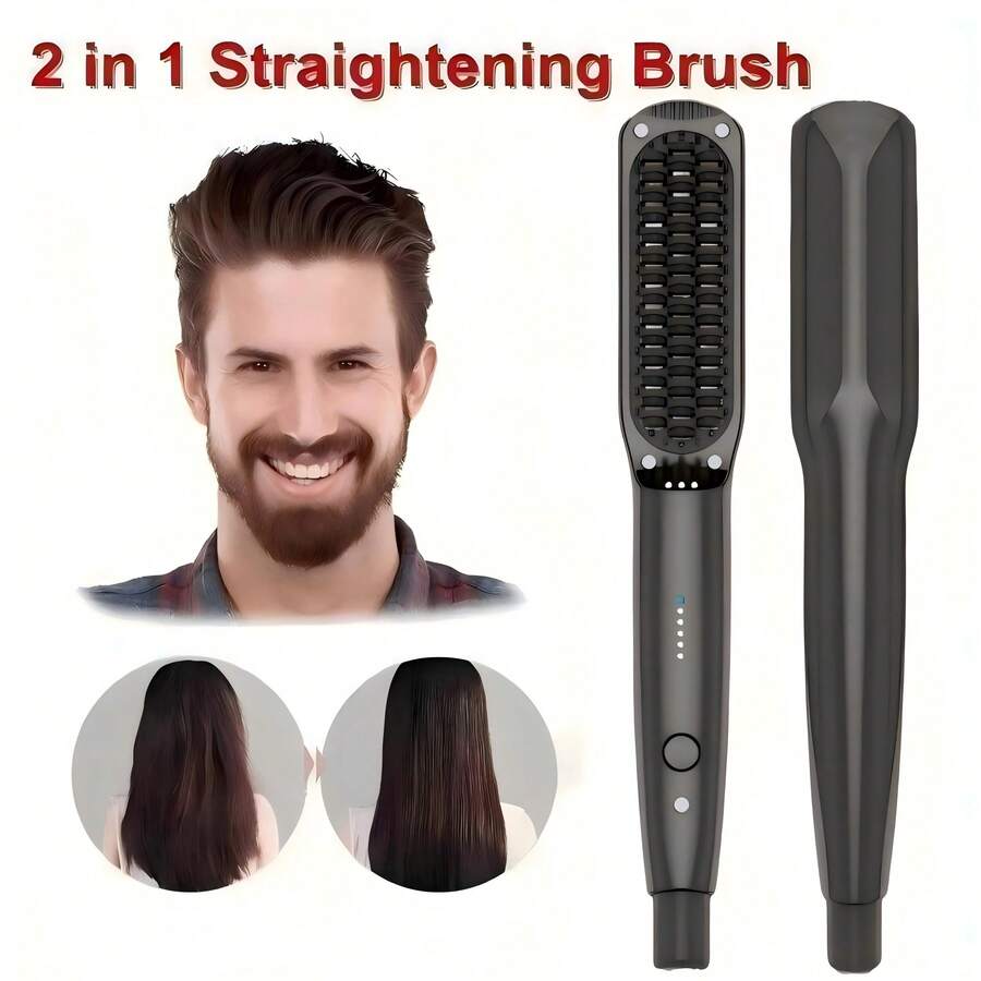 Máy duỗi râu/tóc 2 trong 1 dành cho nam/nữ, công nghệ gia nhiệt gốm PTC, làm nóng nhanh, điều chỉnh nhiệt độ, răng lược chống bỏng, máy duỗi râu mini cầm tay, quà tặng ngày lễ.