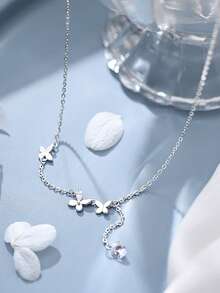 1 chiếc dây chuyền mặt dây hình bướm đính đá lấp lánh bằng bạc Sterling S925, thiết kế thanh lịch lấy cảm hứng từ thiên nhiên, phù hợp cho các bữa tiệc và trang phục hàng ngày của bé gái, quà tặng tốt nghiệp/sinh nhật. - Bươm bướm - Xem 5