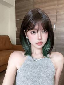 alicegarden 16-Inch Long Synthetic Wig Featuring A Natural Straight Style A Stunning Multicolor. Designed With Bangs , This False Hairpiece Is Perfect For Ms Daily Use, Offering A Natural And Natural Durable Wig Gift For Ladies. (No Accessories) - Multicolor - View 5