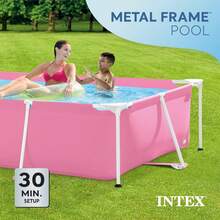 Intex 28266EH 7'L X 5'W X 23-5/8"H Rectangular Metal Frame Above Ground Outdoor Backyard Swimming Pool, 439 Gallons Of Water, Pink - Rectangle - 查看 3