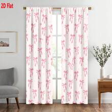 2D Flat - 2D Flat - Set Of Two Flat Curtains Featuring A Pink Ribbon Bow Design, With A Light Pink Backdrop Adorned With Playful Dots. These Charming Drapes Are Perfect For A Bedroom Or Living Room, Adding A Soft And Whimsical Touch To A Room, Window - 2pcs - 查看 4