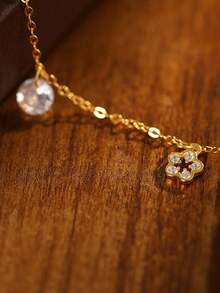 BALMORA 1 chiếc vòng chân tua rua hình hoa và giọt nước bằng bạc Sterling S925 thanh lịch, đính đá Zirconia, thích hợp cho nữ giới vào mùa hè, đi biển, dự tiệc và đeo hàng ngày. - Vàng - Xem 3