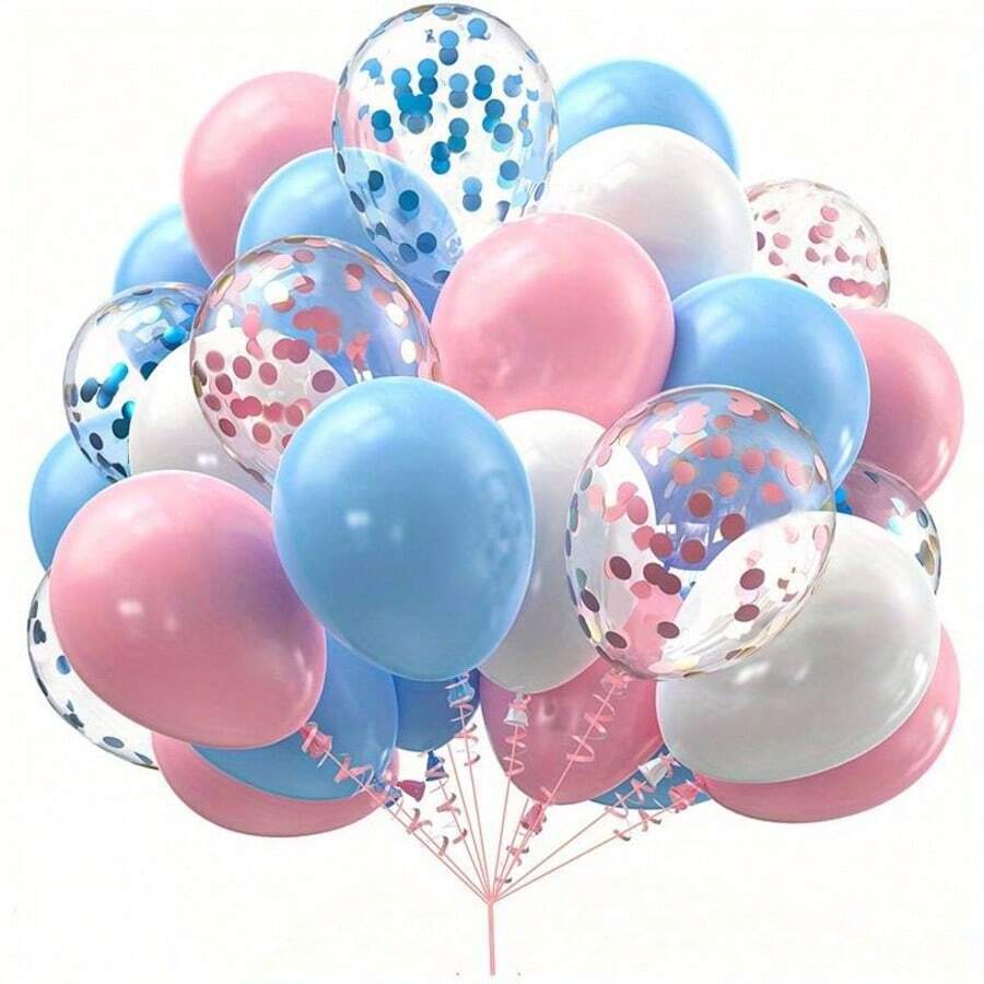 【生日/婚礼/性别揭晓】一套46个粉色、蓝色和白色气球，包括10英寸粉彩气球和12英寸金色和蓝色亮片乳胶气球，非常适合生日、婚礼或性别揭晓庆祝活动。 - 18 YEARS - 查看 1