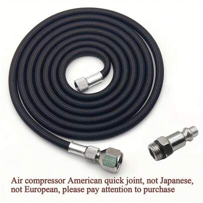 6英尺编织喷枪气管，带Paasche接头和1/4英寸连接器，适用于压缩机的调压器