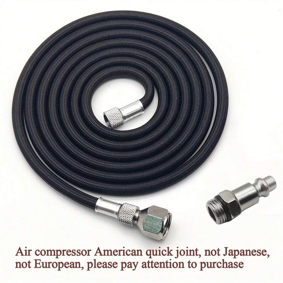 Ống dẫn khí nén bện 6ft dành cho súng phun sơn, có đầu nối Paasche và van điều chỉnh 1/4" cho máy nén khí.