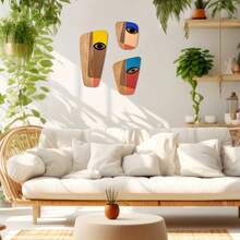 3 piezas Decoración de pared de madera con forma de cara, estilo cubista y diseño geométrico de retazos de colores, adecuado para decoración de fiestas, decoración de pared, dormitorio, baño, regalo perfecto para familia y amigos - Multicolor - Ver 7