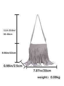 1pc Autumn/Winter Retro Bohemian Style Tassel Square Handbag, Casual Minimalist, Can Be Worn As Shoulder Or Crossbody Bag, Versatile Style Suitable For Leisure, Travel And Party - Tassel Crossbody Bag 4 - View 9