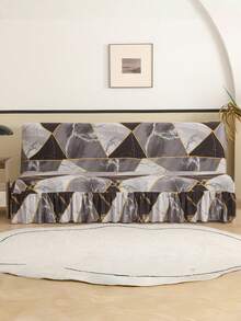 1件几何图案裙式沙发床罩（无扶手），聚酯纤维材质，四季皆宜，简约现代 - 灰色 - 查看 4