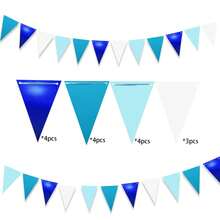 1 buc/2 buc steaguri triunghiulare albastre, decor de hârtie în stil oceanic pentru ziua de naștere, nuntă, fundal pentru petrecere aniversară, decorare tavan, bannere triunghiulare albastre pentru petrecere, steaguri triunghiulare albastre și albe, potrivite pentru petrecere preșcolară, articole pentru petreceri de ziua de naștere cu tematică nautică - Multicolor - Vizualizare 5