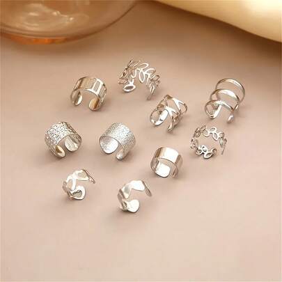 10个时尚精致优雅几何叶子镂空混合耳夹