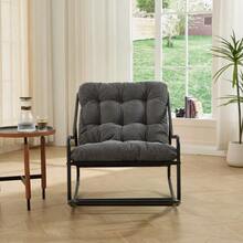 Outdoor Rocking Chair, Comfortable, Soft And Thick Cushion For Living Room, Bedroom, Reading Room, Black Frame With Grey Cushion - 深灰色 - 查看 8